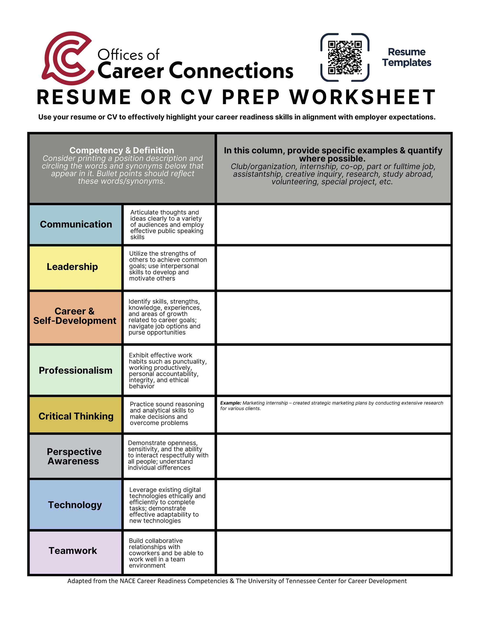 Career Readiness Resume Worksheet image