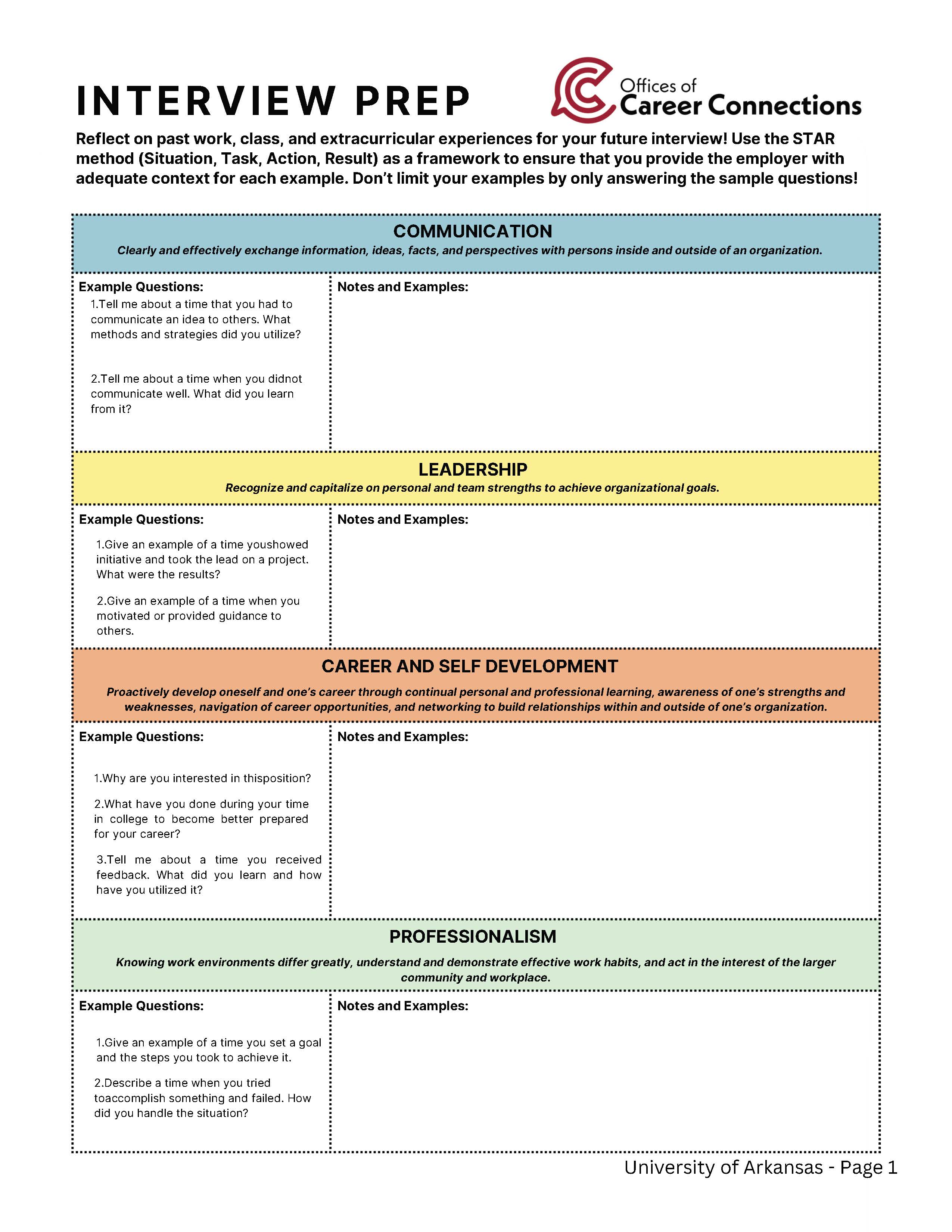Interview Prep Worksheet Page 1 Image