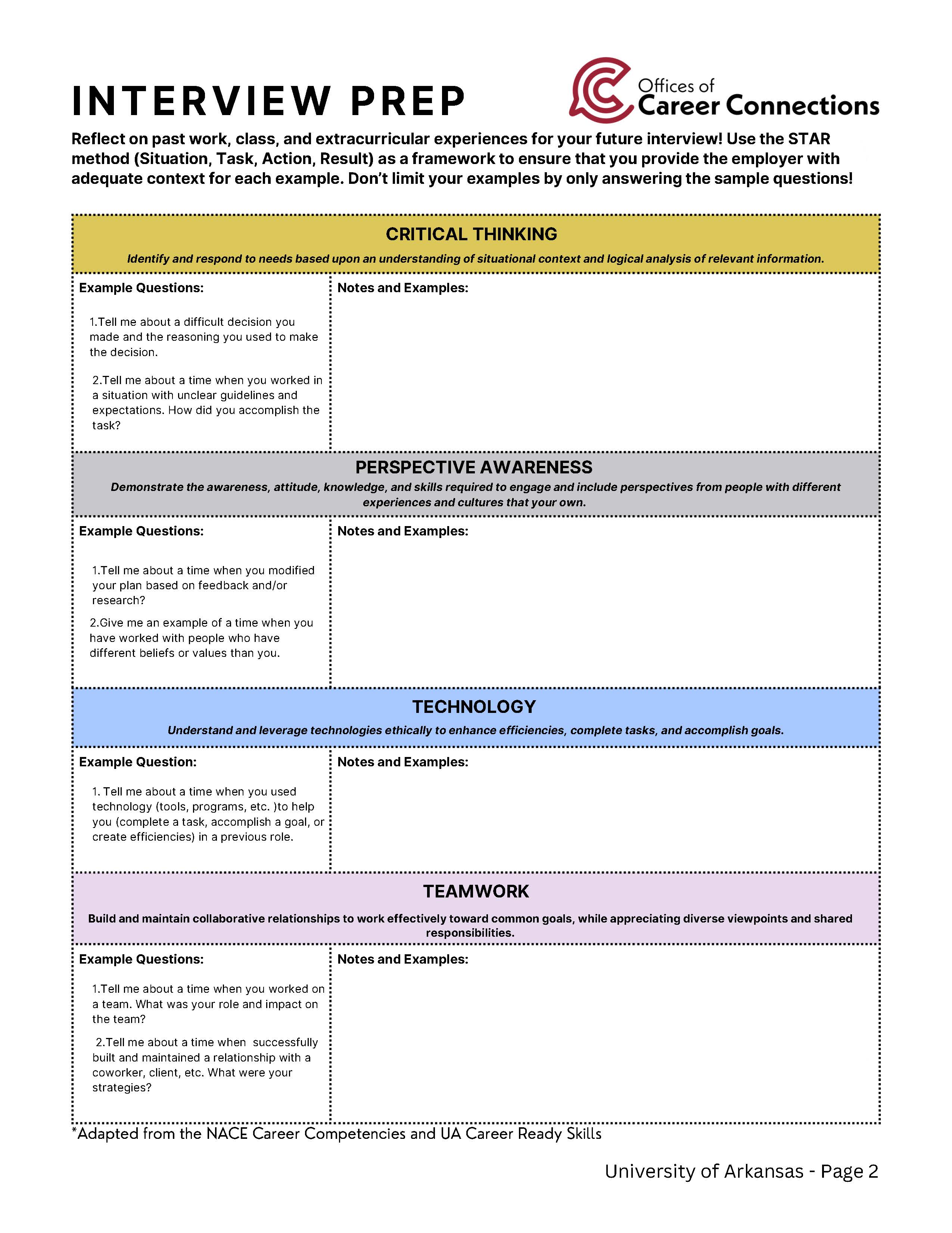 Interview Prep Worksheet Page 2 Image
