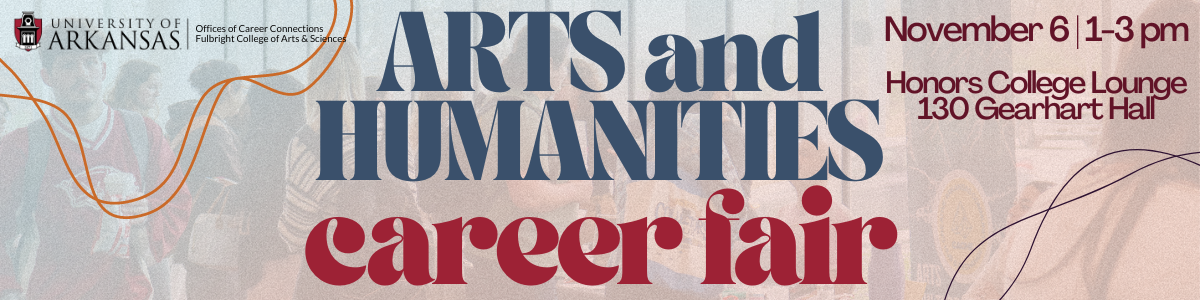 Arts and Humanities Career Fair, Wednesday, November 6, 2024, 1pm-3pm, 130 Gearhart Hall