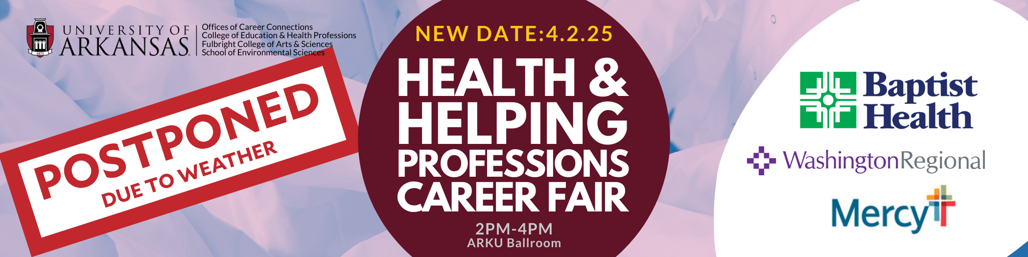 Health & Helping Professions Career Fair, Wednesday, April 2, 2025, 2pm-4pm, ARKU Ballroom