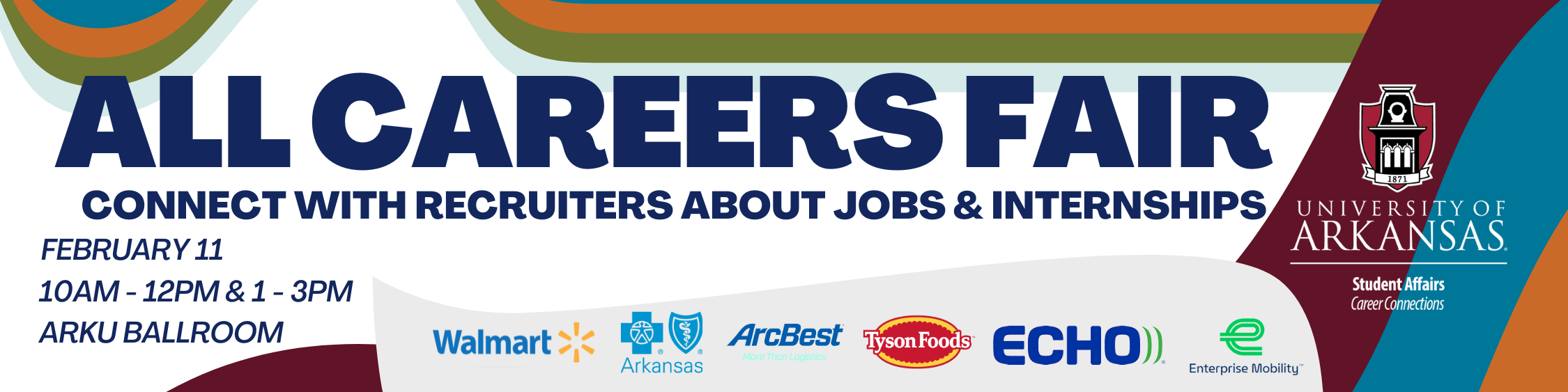 All Careers Fair, Tuesday, February 11th, 2025, 10am-12pm & 1-3pm, ARKU Ballroom