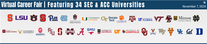 SEC & ACC Virtual Career Fair, Thursday, November 7, 2024 from 9am-4pm CST.