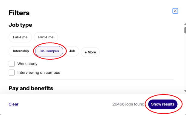 Handshake On-campus Job Filter image